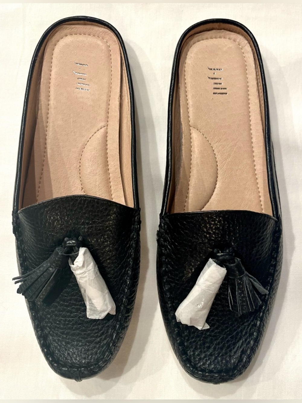 New J.Jill Black Leather Tassel Slip-On Loafer Mules - Women Size 7.5